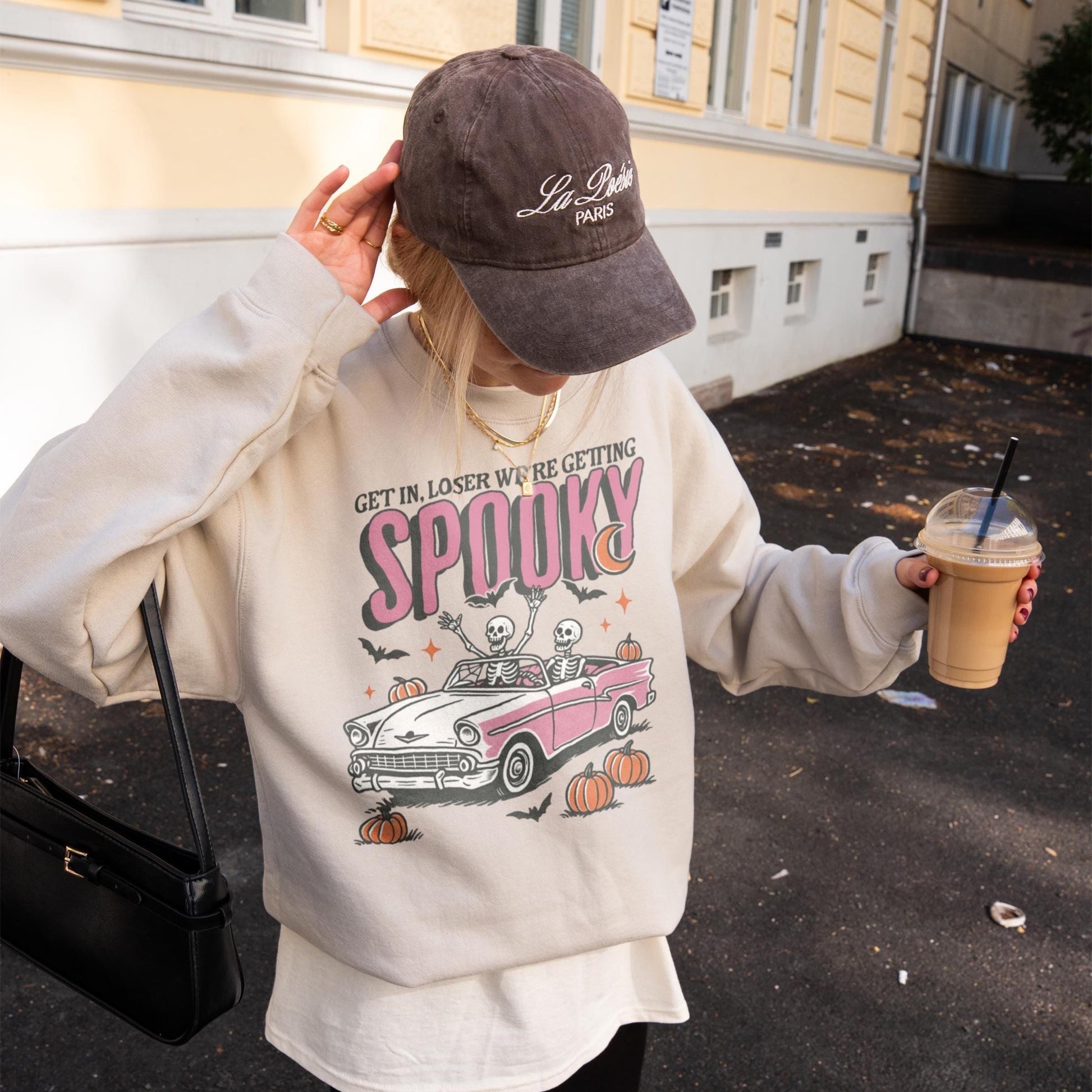 Get In Loser Halloween Sweatshirt – Pink Skeleton Crew – view 2