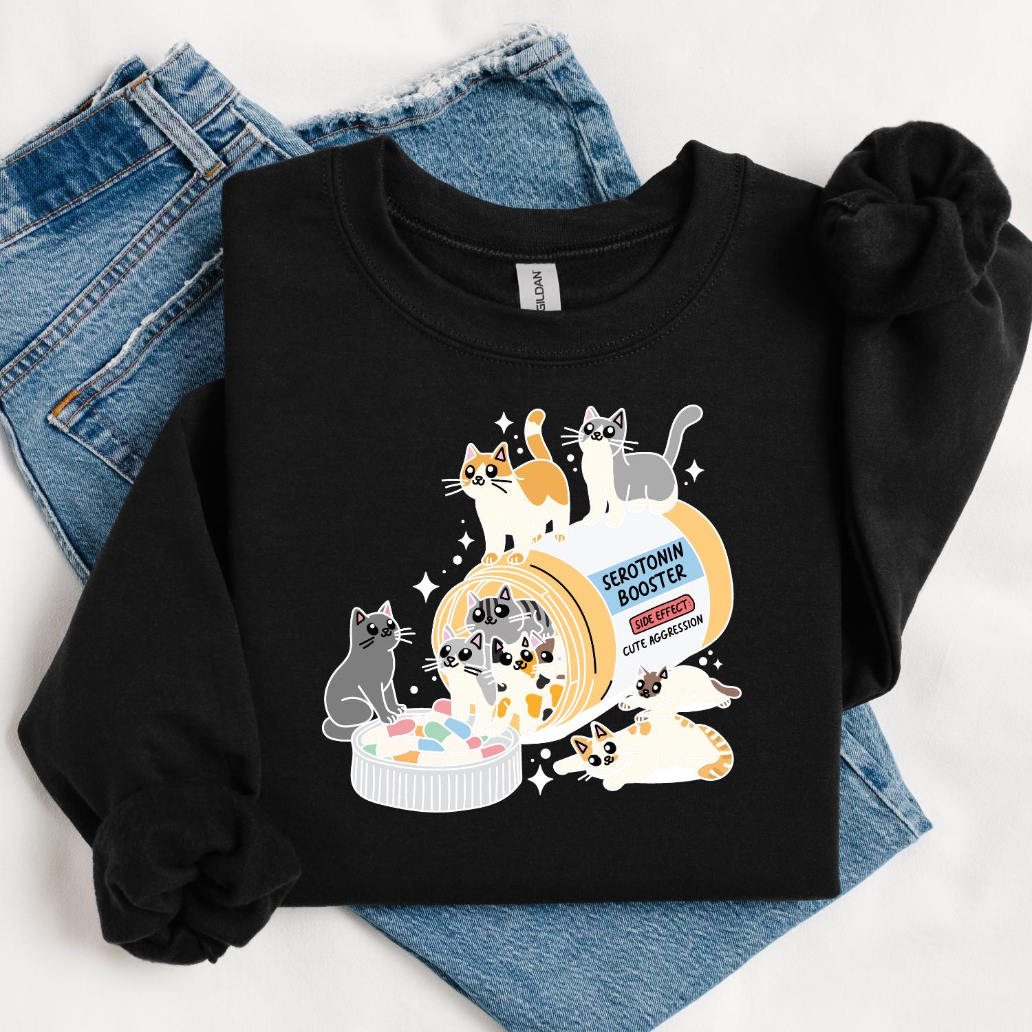Serotonin Cat Sweatshirt – Funny Cat Mom Crewneck Gift – view 9