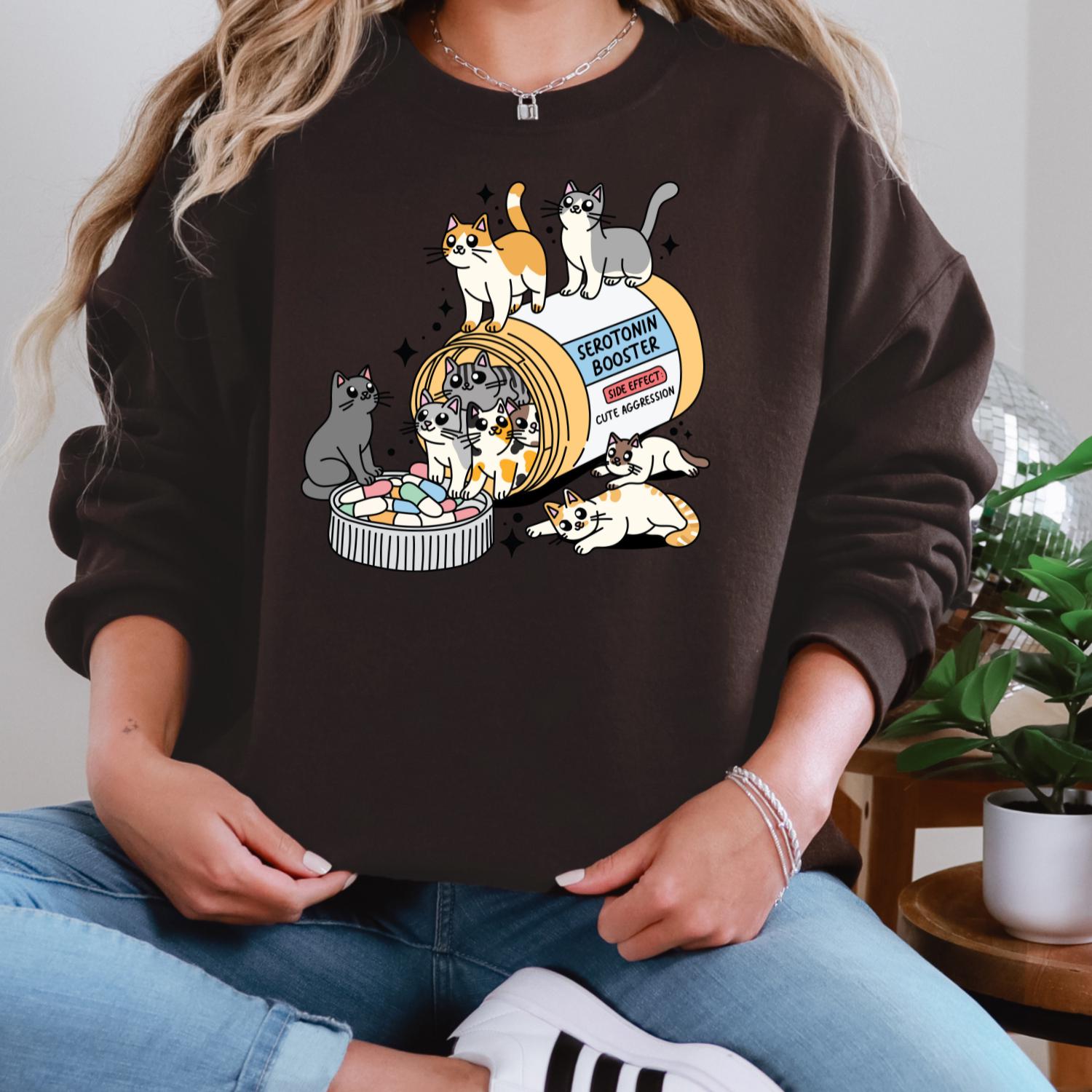 Serotonin Cat Sweatshirt – Funny Cat Mom Crewneck Gift – view 5