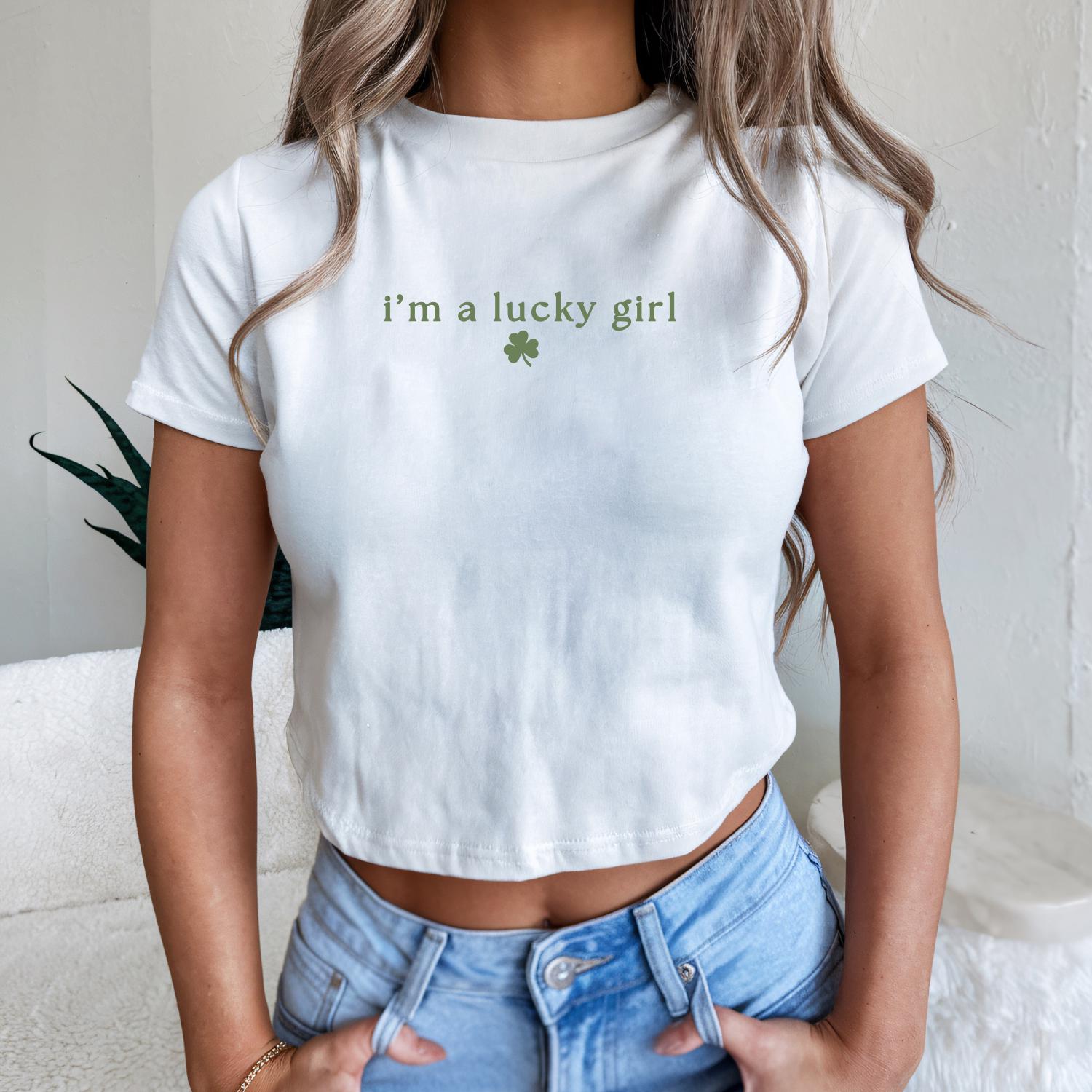 Lucky Girl Shamrock Baby Tee – Y2K St. Patrick's Shirt