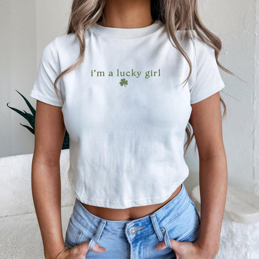 Lucky Girl Shamrock Baby Tee – Y2K St. Patrick's Shirt