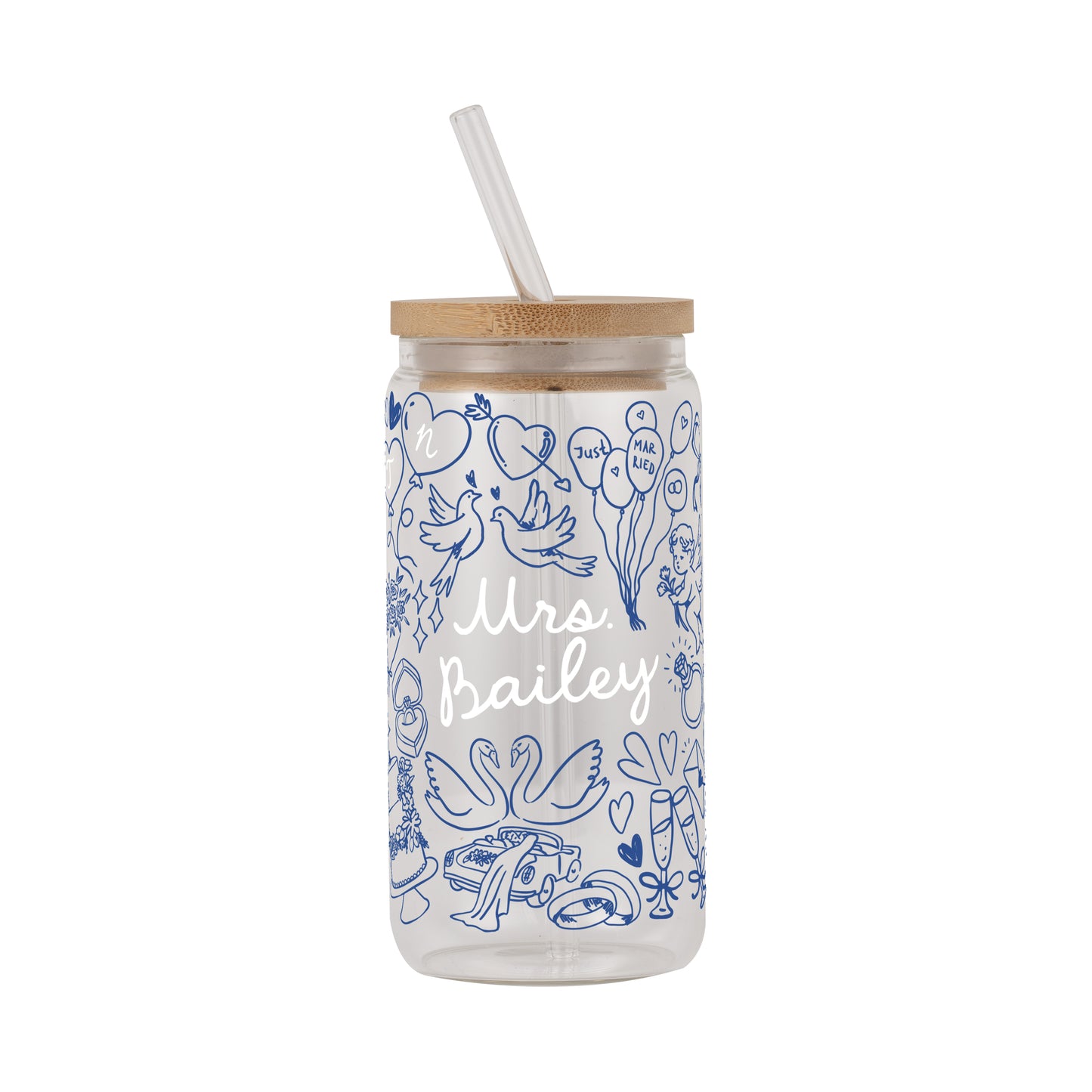 Something Blue Bridal Mug – Glass Cup with Lid & Straw – view 9
