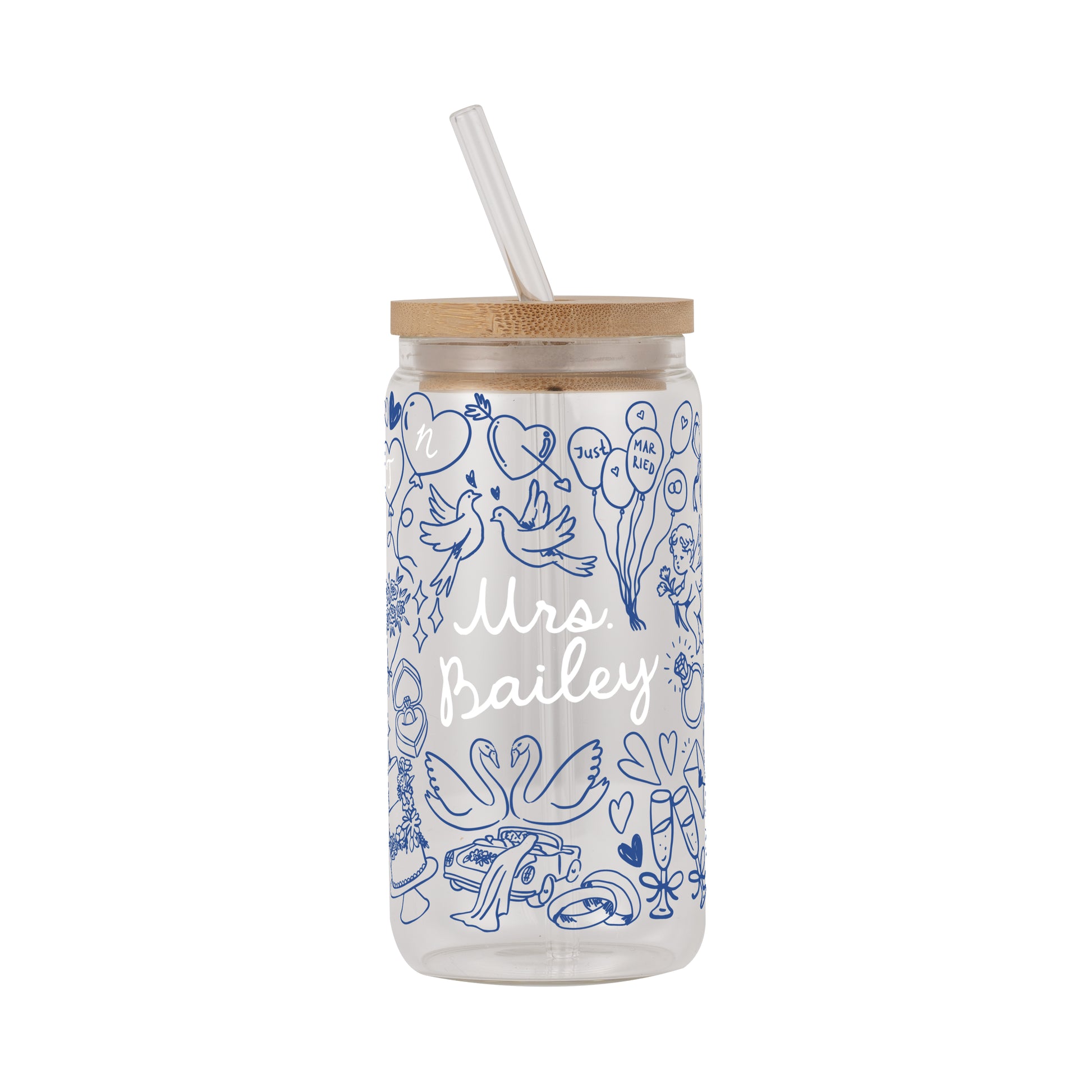 Something Blue Bridal Mug – Glass Cup with Lid & Straw – view 9