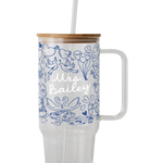 Something Blue Bridal Personalized & Non Personalized Clear Glass Mug With Lid & Straw