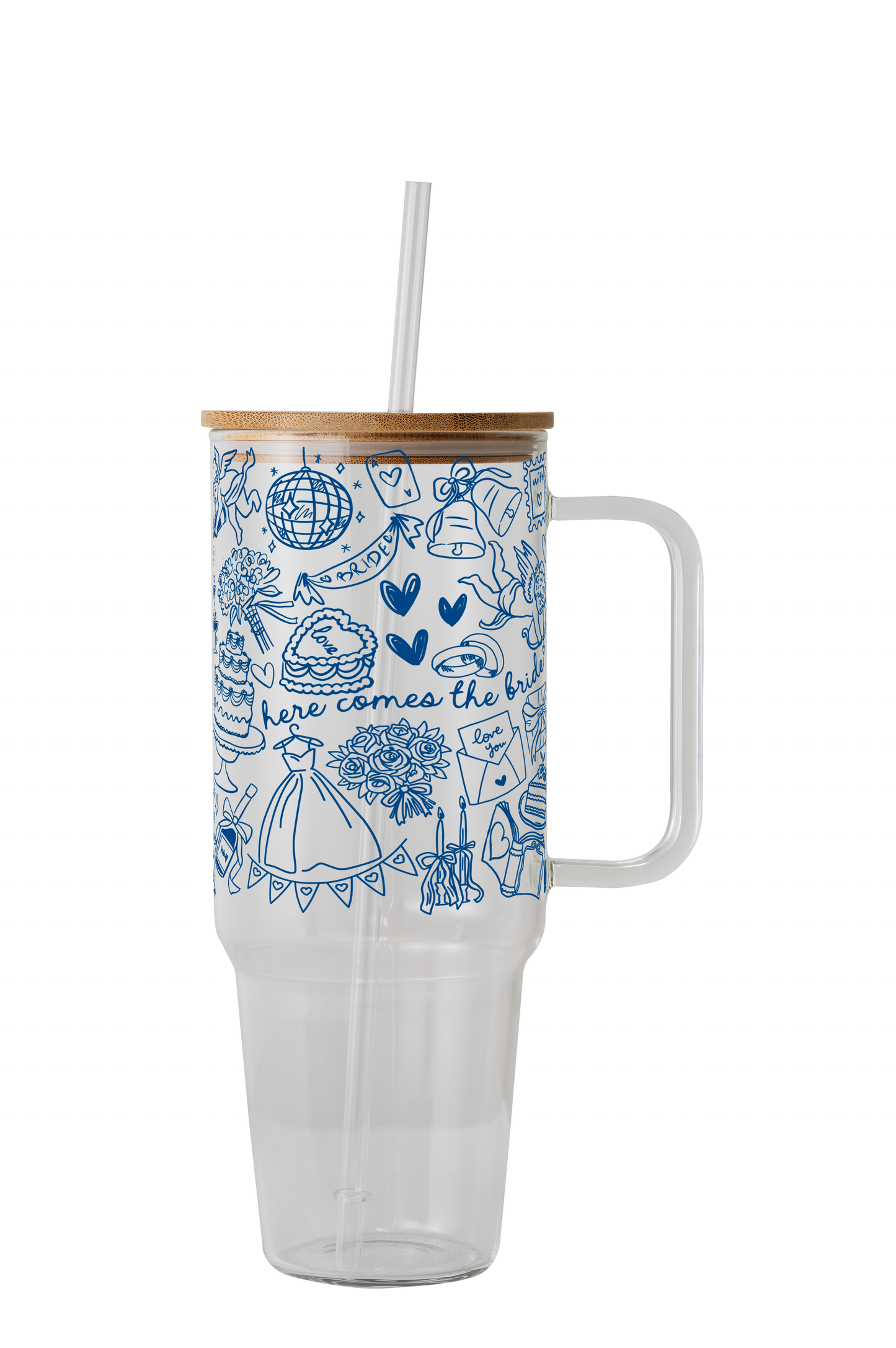 Something Blue Bridal Mug – Glass Cup with Lid & Straw – view 13