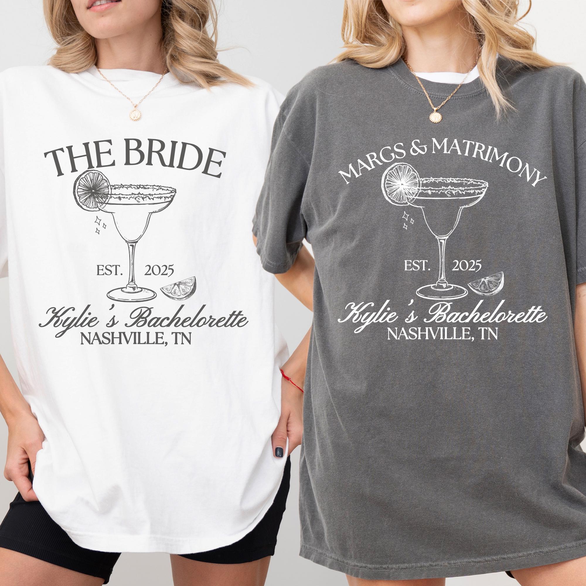 Personalized Margs and Matrimony Bachelorette Party Shirts