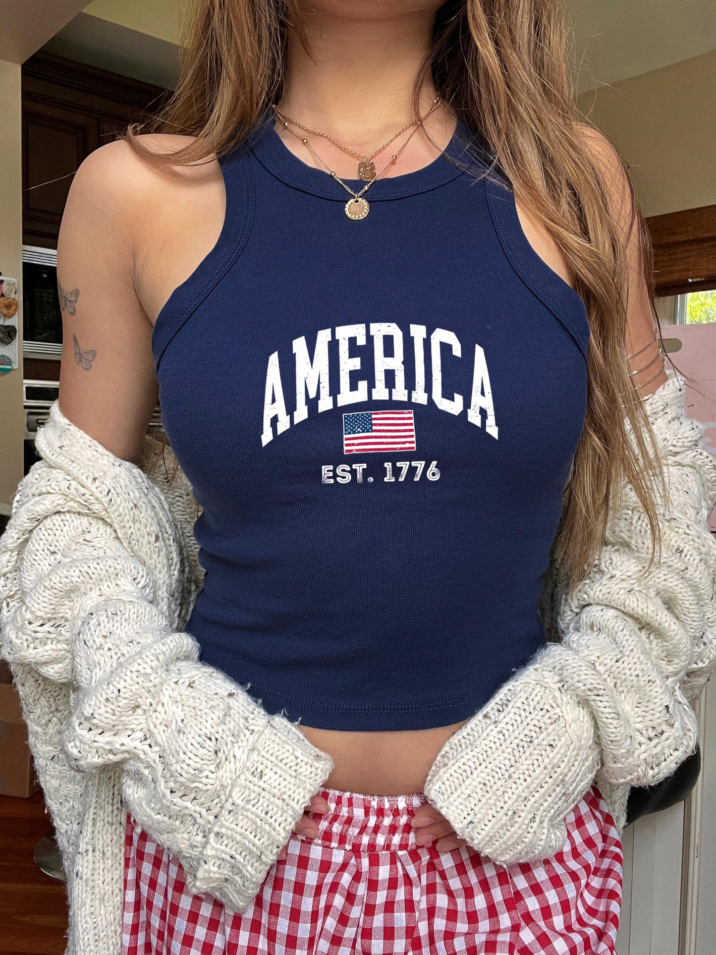 1776 America Spaghetti Tank – Retro 4th of July Bella – view 3