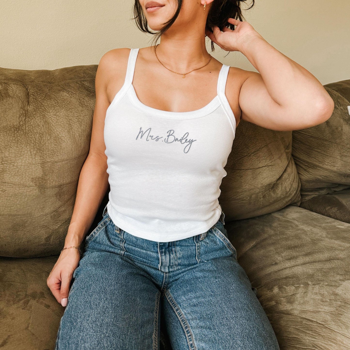 Embroidered Bride Crop Tank – Custom Bridal Shower Gift – view 3