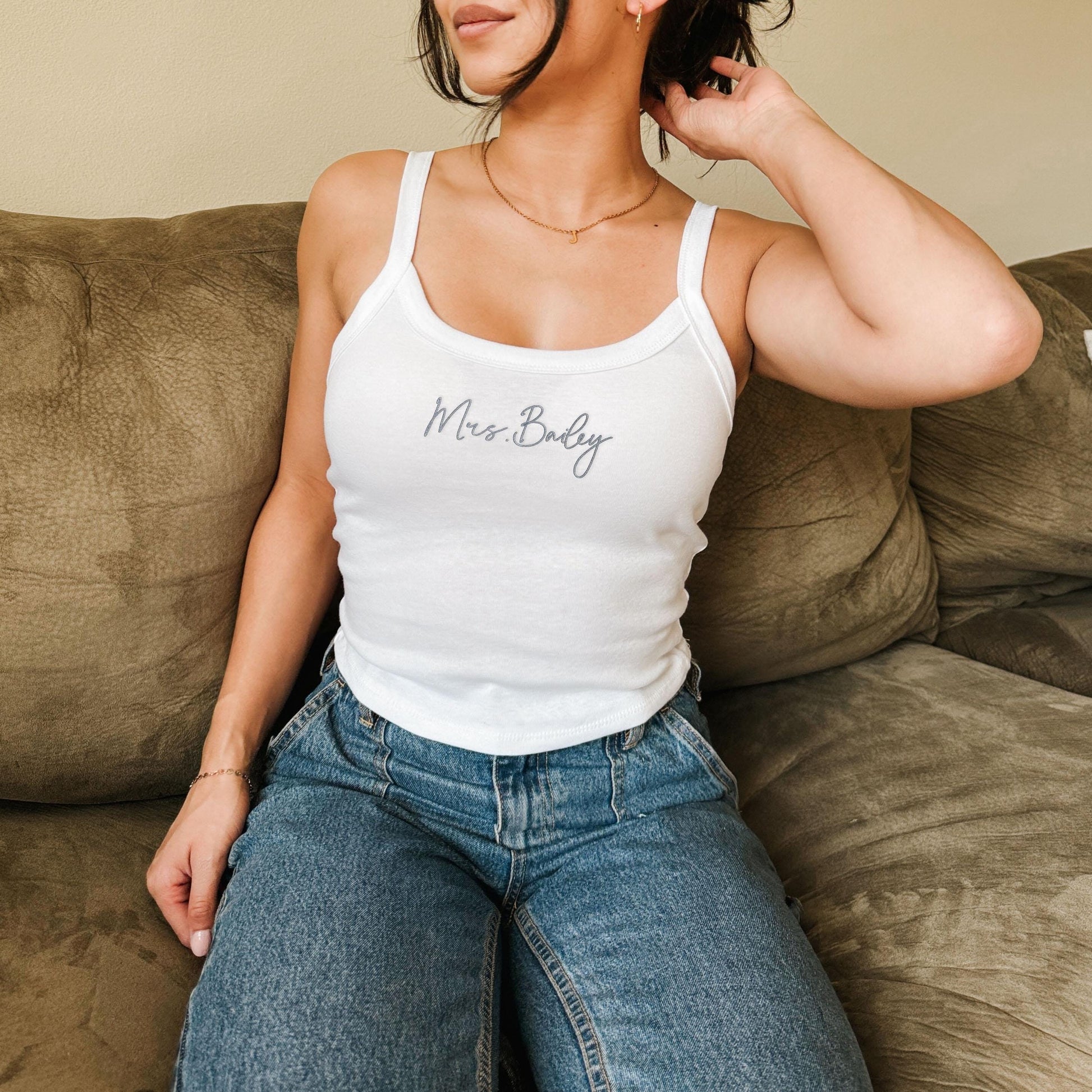 Embroidered Bride Crop Tank – Custom Bridal Shower Gift – view 3