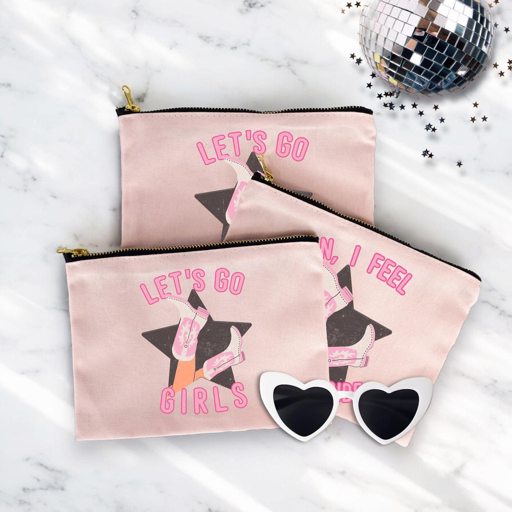 Lets Go Girls Bachelorette Cosmetic Bag, Western Bridal Party Canvas Makeup Bag