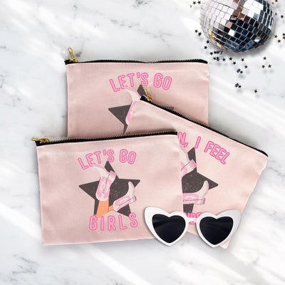 Lets Go Girls Bachelorette Cosmetic Bag, Western Bridal Party Canvas Makeup Bag