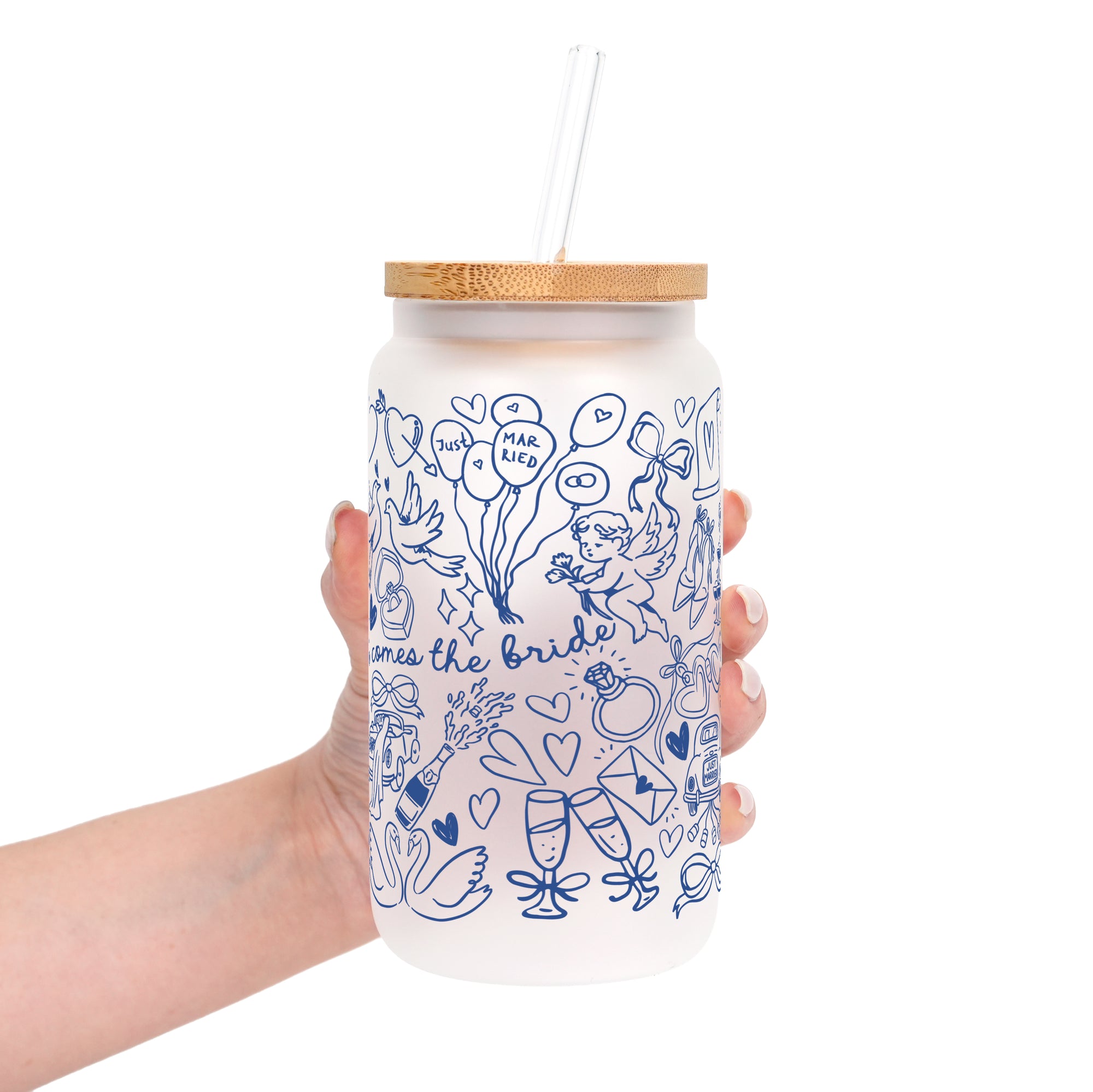 Something Blue Bridal Personalized & Non Personalized Clear Glass Mug With Lid & Straw