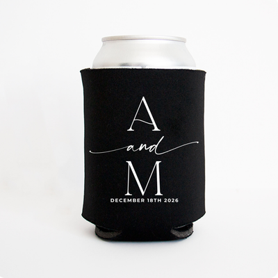 Custom Monogram Wedding Can Cooler, Personalized Party Favors