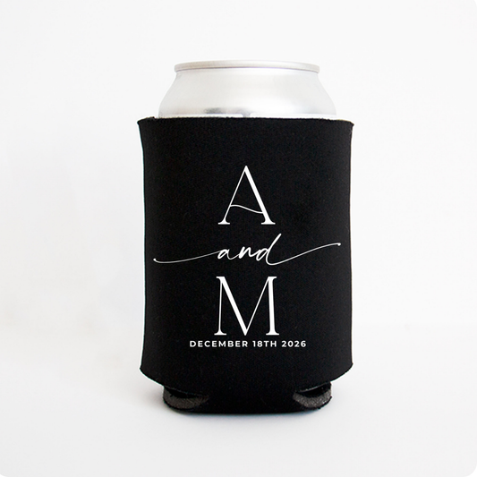 Monogram Wedding Can Cooler – Custom Party Favors