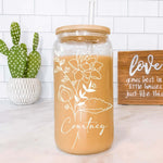 Personalized Birth Flower with Lid and Straw