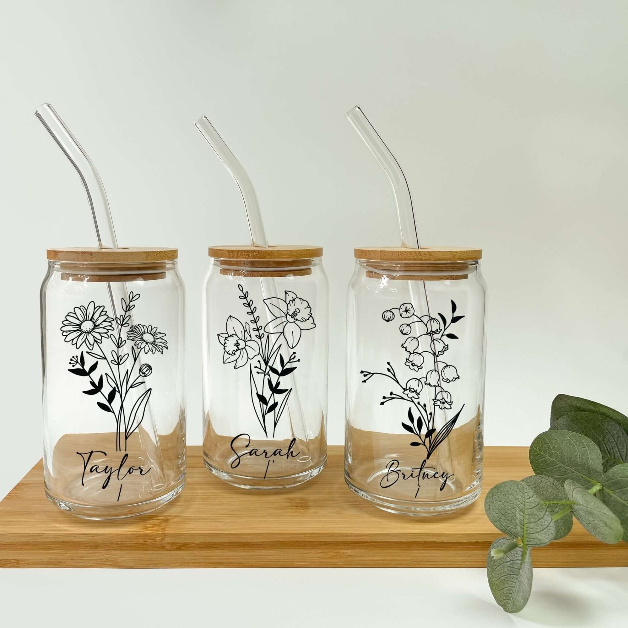 Personalized Birth Flower with Lid and Straw