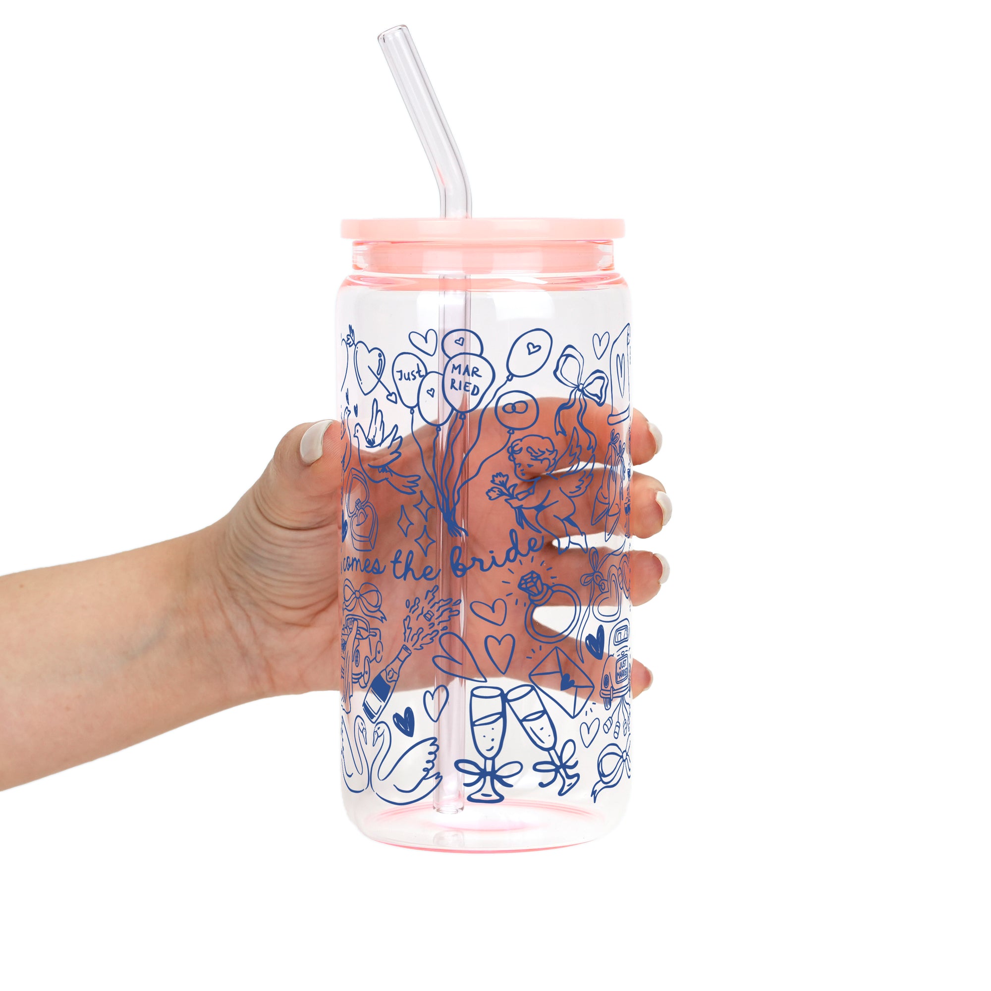 Something Blue Bridal Personalized & Non Personalized Clear Glass Mug With Lid & Straw