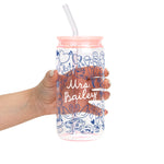 Something Blue Bridal Personalized & Non Personalized Clear Glass Mug With Lid & Straw