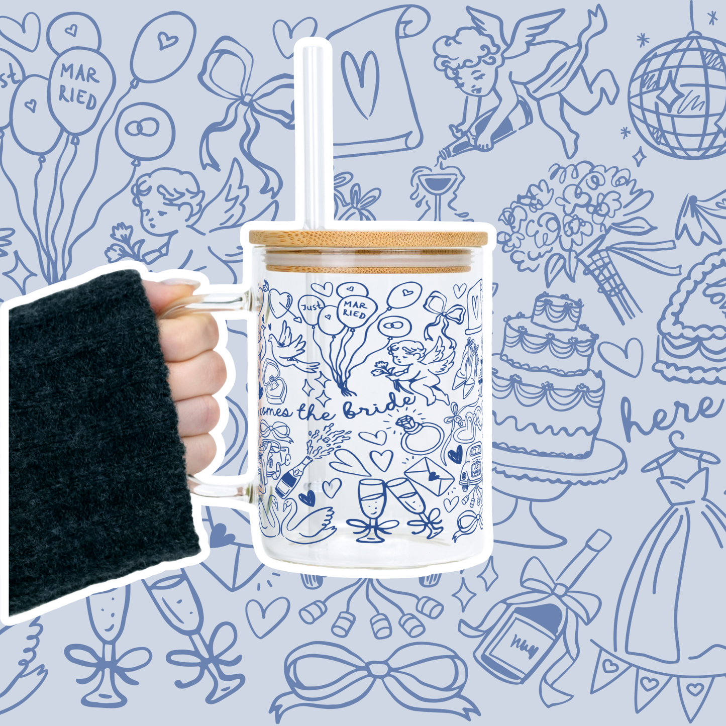 Something Blue Bridal Mug – Glass Cup with Lid & Straw – view 16
