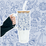 Something Blue Bridal Personalized & Non Personalized Clear Glass Mug With Lid & Straw