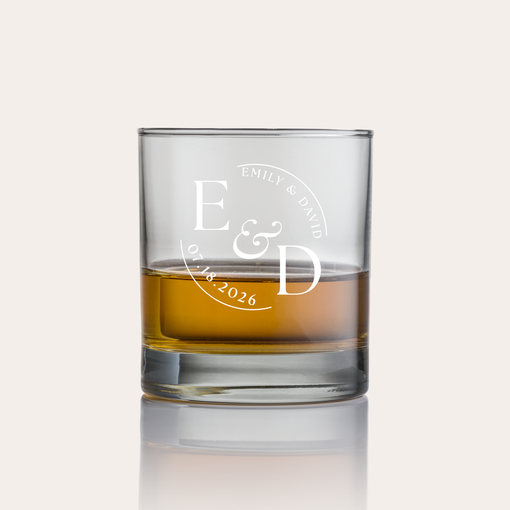 Custom Wedding Monogram Engraved Rocks Glass