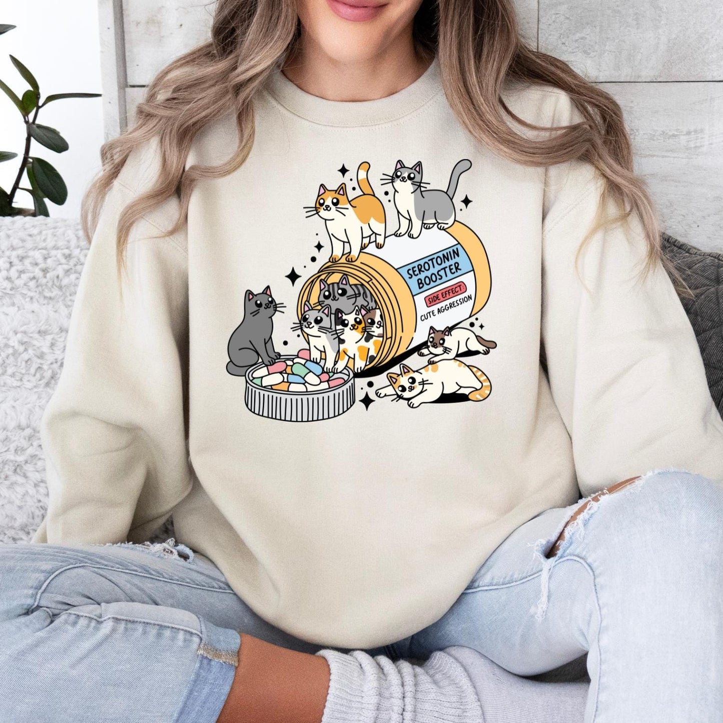 Serotonin Cat Sweatshirt – Funny Cat Mom Crewneck Gift – view 2