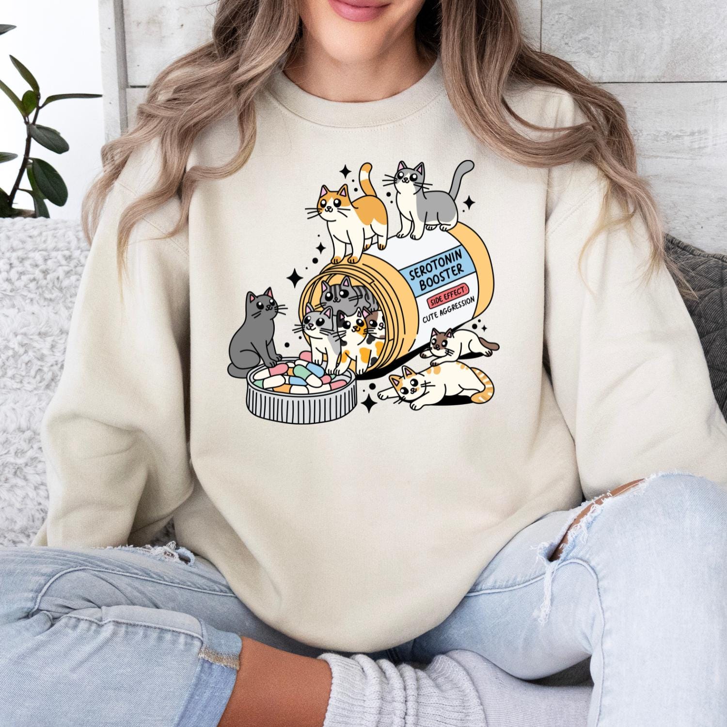Serotonin Cat Sweatshirt – Funny Cat Mom Crewneck Gift – view 2